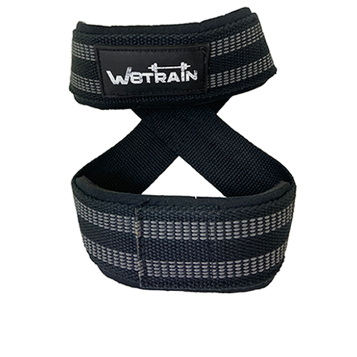 Black W8TRAIN Padded Figure-8 Wrist Lifting Straps for Powerlifting, D –  Athlicity